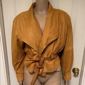 Vintage 80s Philip Noel Camel Leather Cropped Jacket Sz M